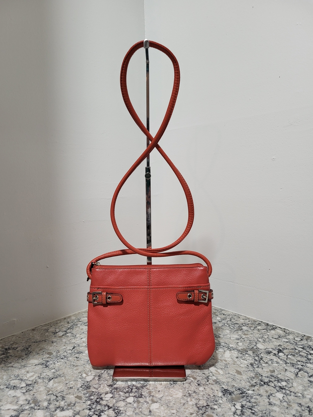 Tignanello Leather Crossbody Purse In Coral Red